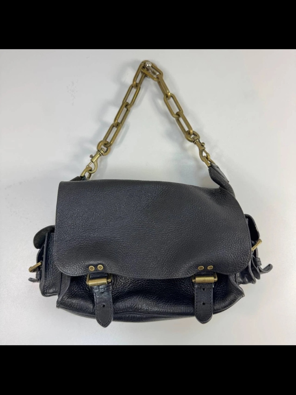 Mulberry Black Leather Shoulder Bag with Brass Chain Handle